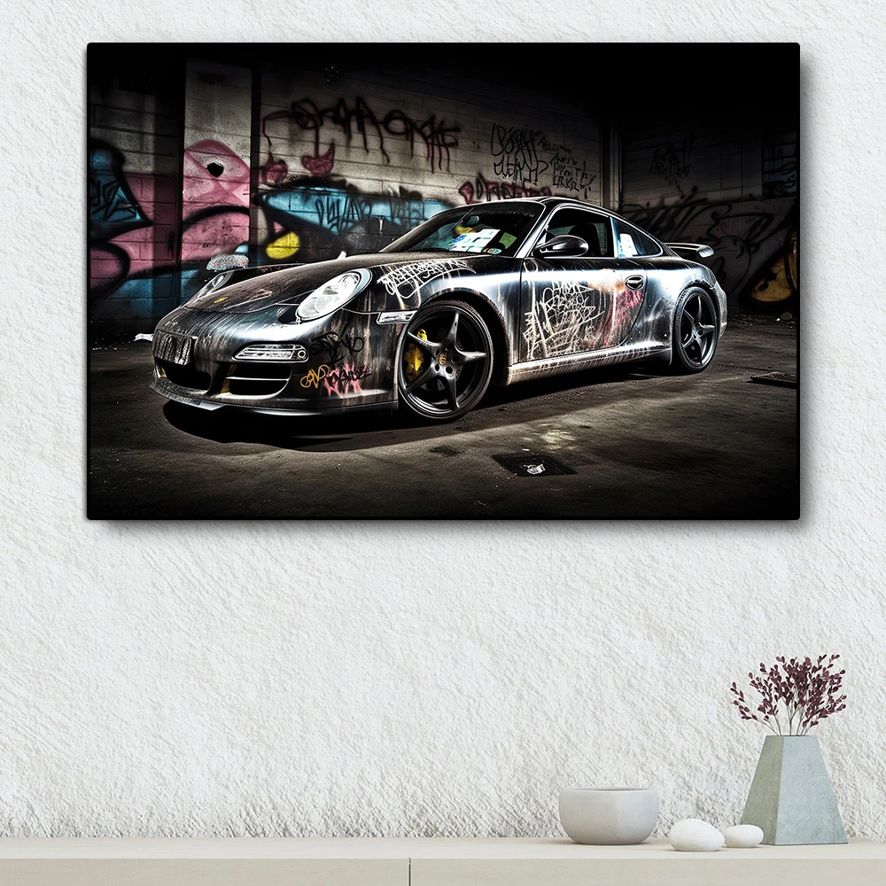 1pc Frameless Canvas Painting Classic 911 GT3 Racing Graffiti Canvas Painting Luxury Sports Car Poster Retro Supercar Wall Art view 4