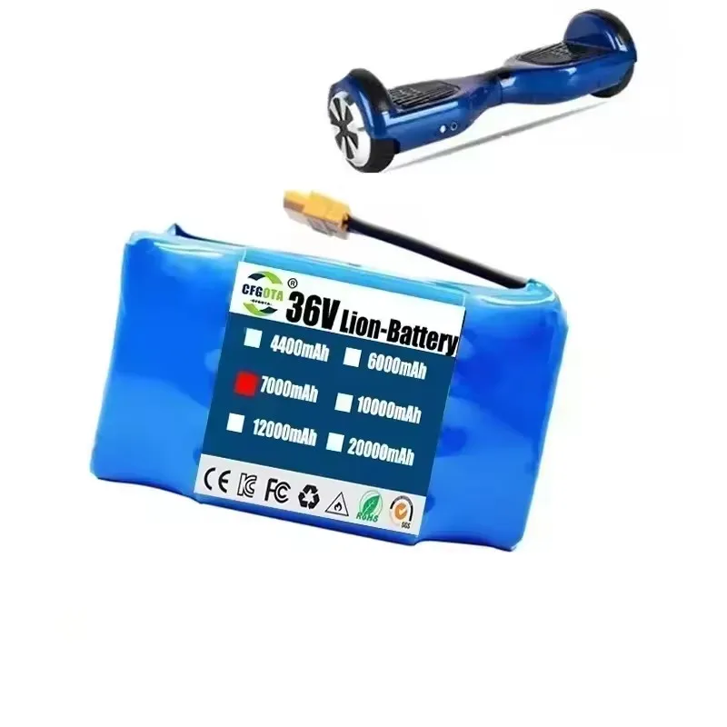 36V 20000mAh 10S2P battery pack for electric self balancing scooters, air cushion unicycles, long range, more efficient