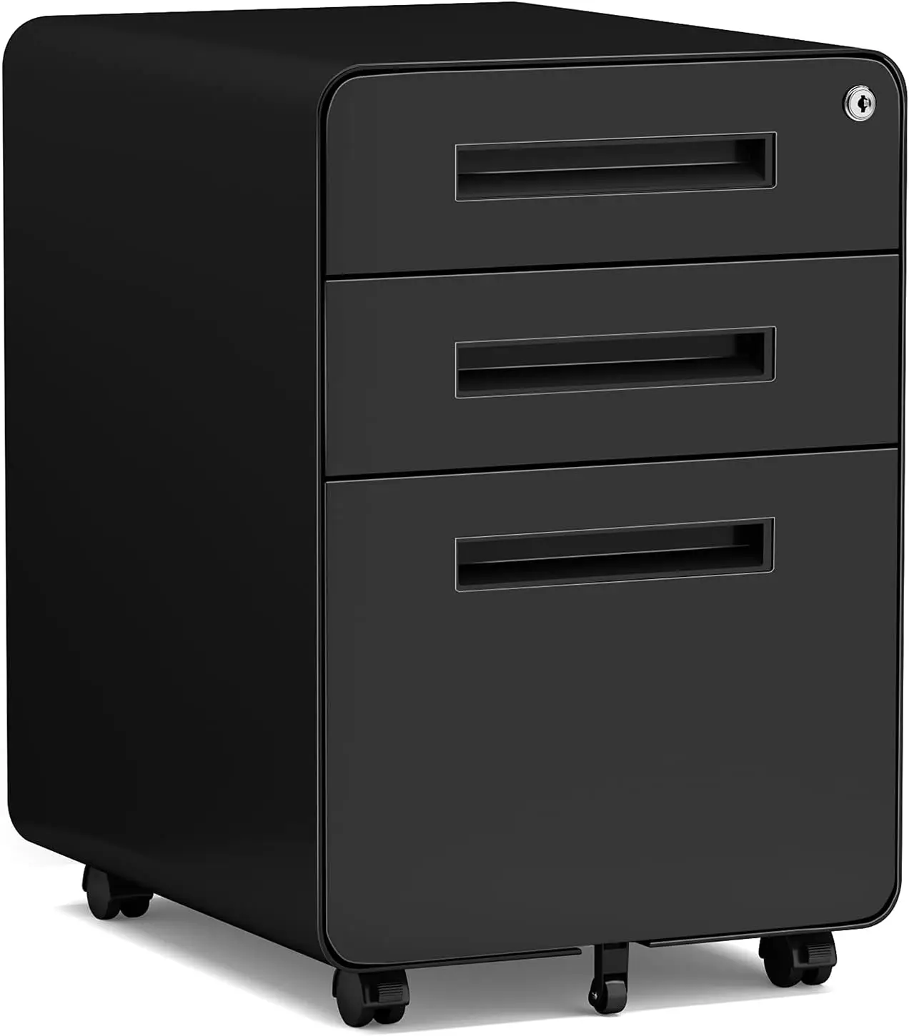 Mobile Filing Cabinet 3 Drawer, Rolling Small File Cabinet with Keys Under Desk, Modern Black Filing Cabinet for Home Office wit