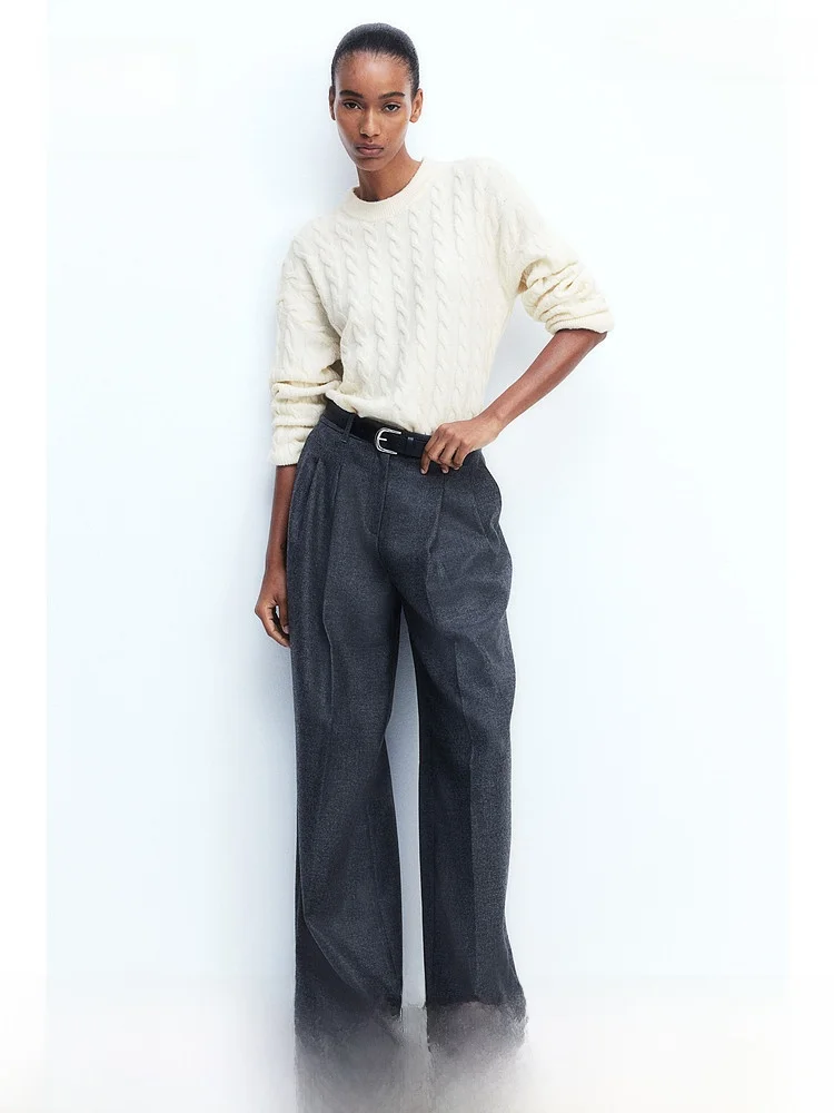 

H&M Women's Knitted Sweater Spring Twist Knit Long Sve round Ne Warm Inner Wear 237850 Polyester Acrylic Wool Spandex