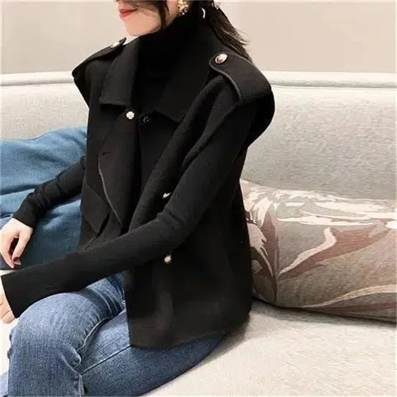 Herfst Winter Korte Wollen Vest Jas Vrouwen Nieuwe Losse Pak Kraag Vestidos Jas Single-Breasted Pure Kleur Vest vrouwelijke