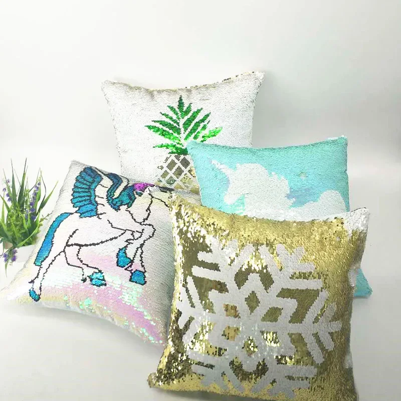 Glitter Mermaid Unicorn Sequins Pillow Cushion Cover Christmas Pillow Case Throw Pillow Case Cafe Home Sofa Cushion Decor