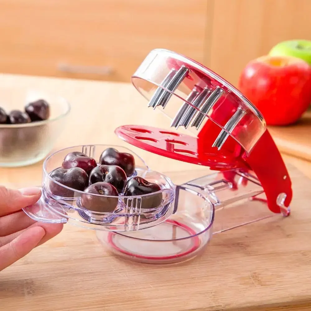 Stainless Steel Cherry Pitters Corer Handheld Press Cherry Pitter Remover with 6 Holes Multi-Purpose Fruit Core Pitting Tools