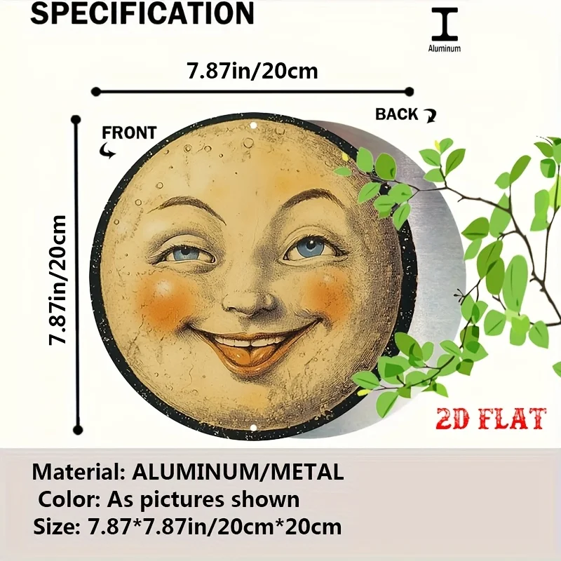 Vintage Smiling Moon Face Tin Sign - Vintage Durable Metal Plaque Wall Decor, Retro Celestial Style Home Office Bar Man Cave Wal