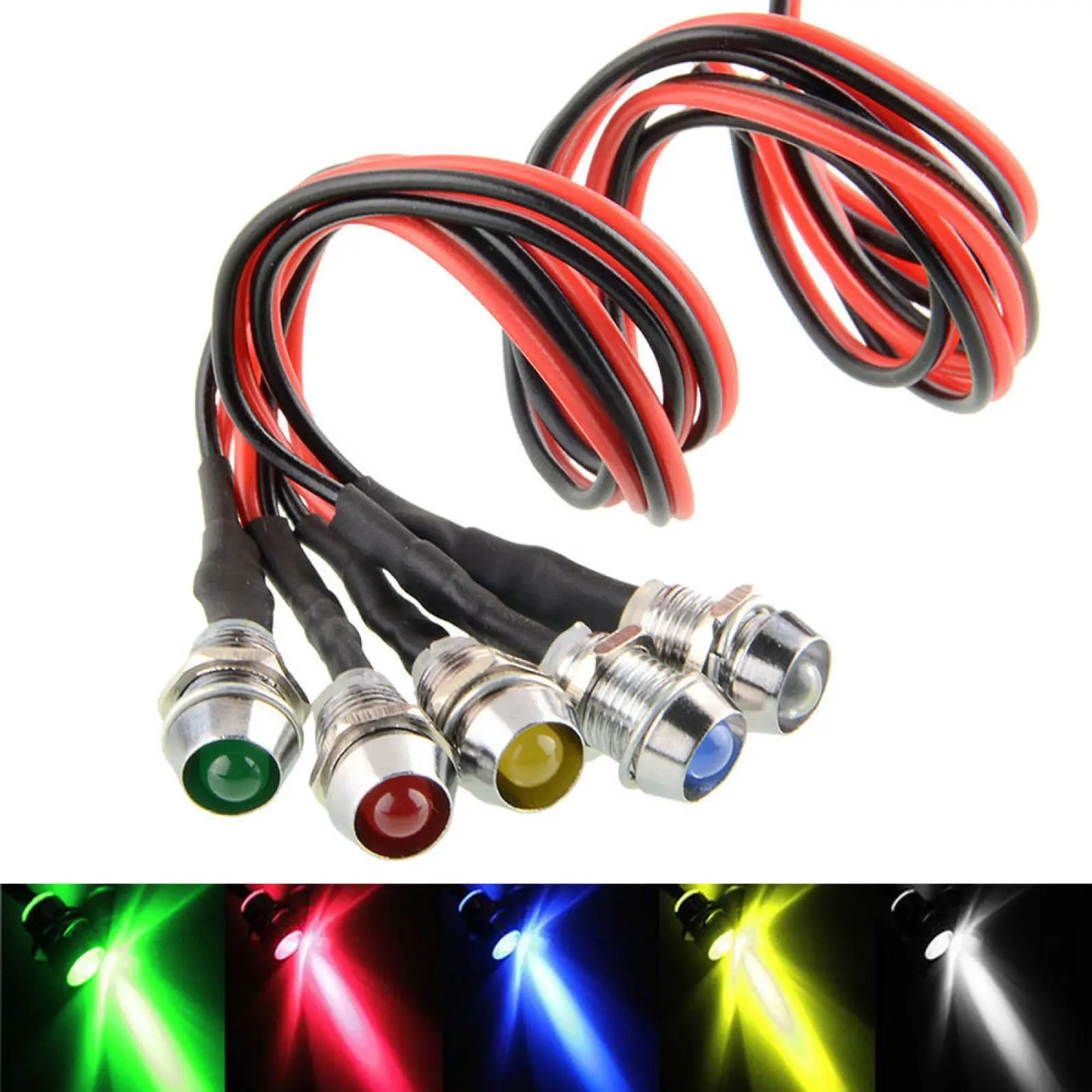 5Pcs 8mm LED Warning Indicator Light DC 12V LED Pilot Panel Dash Signal Indicator Warning Lights 22cm Cable For Car Boat Marine