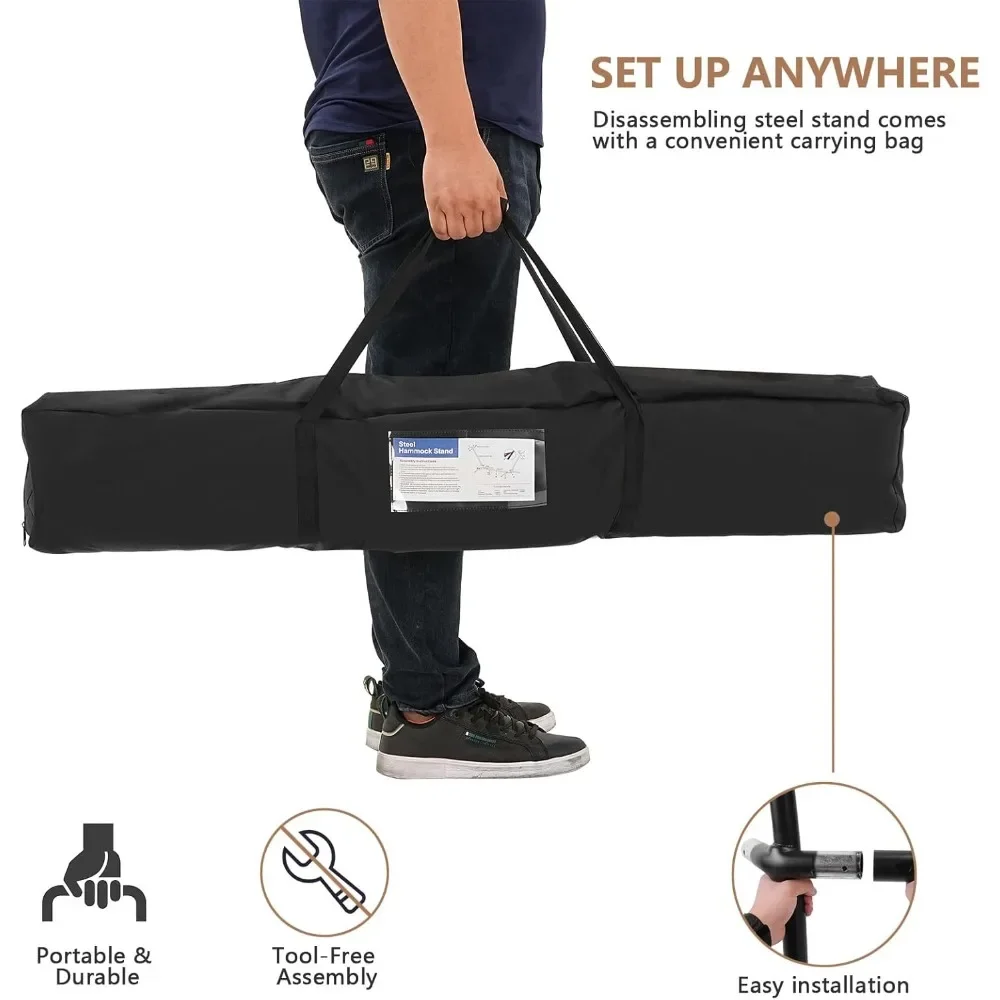 NEW Double Hammock with Stand Included 450lb Capacity Space Saving Steel Stand,Premium Carry Bag Included(Coffee),Fast  delivery image 5