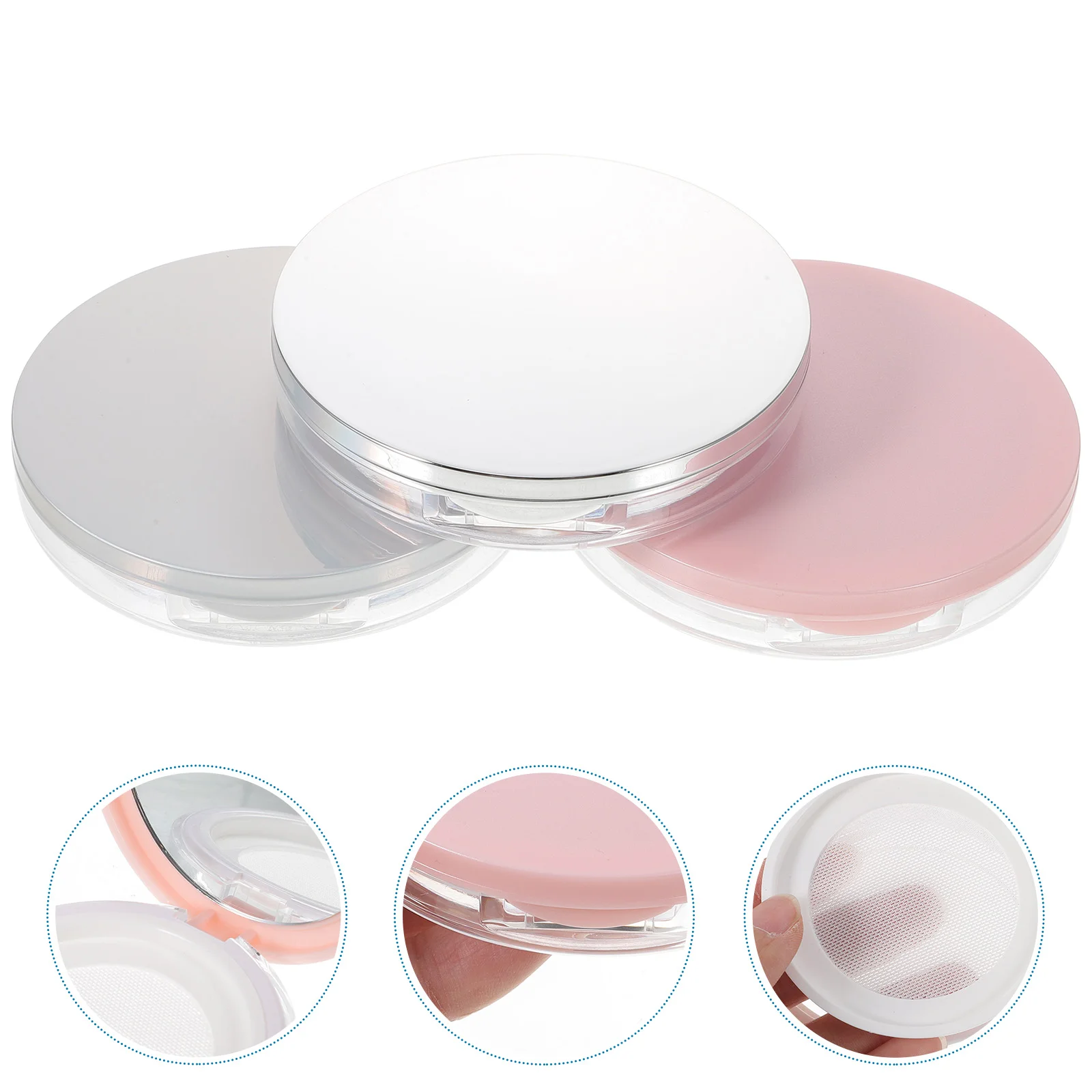 3 Pcs Powder Box with Mirror Makeup Storage Container Elasticated Net Sifter Portable Case Puff