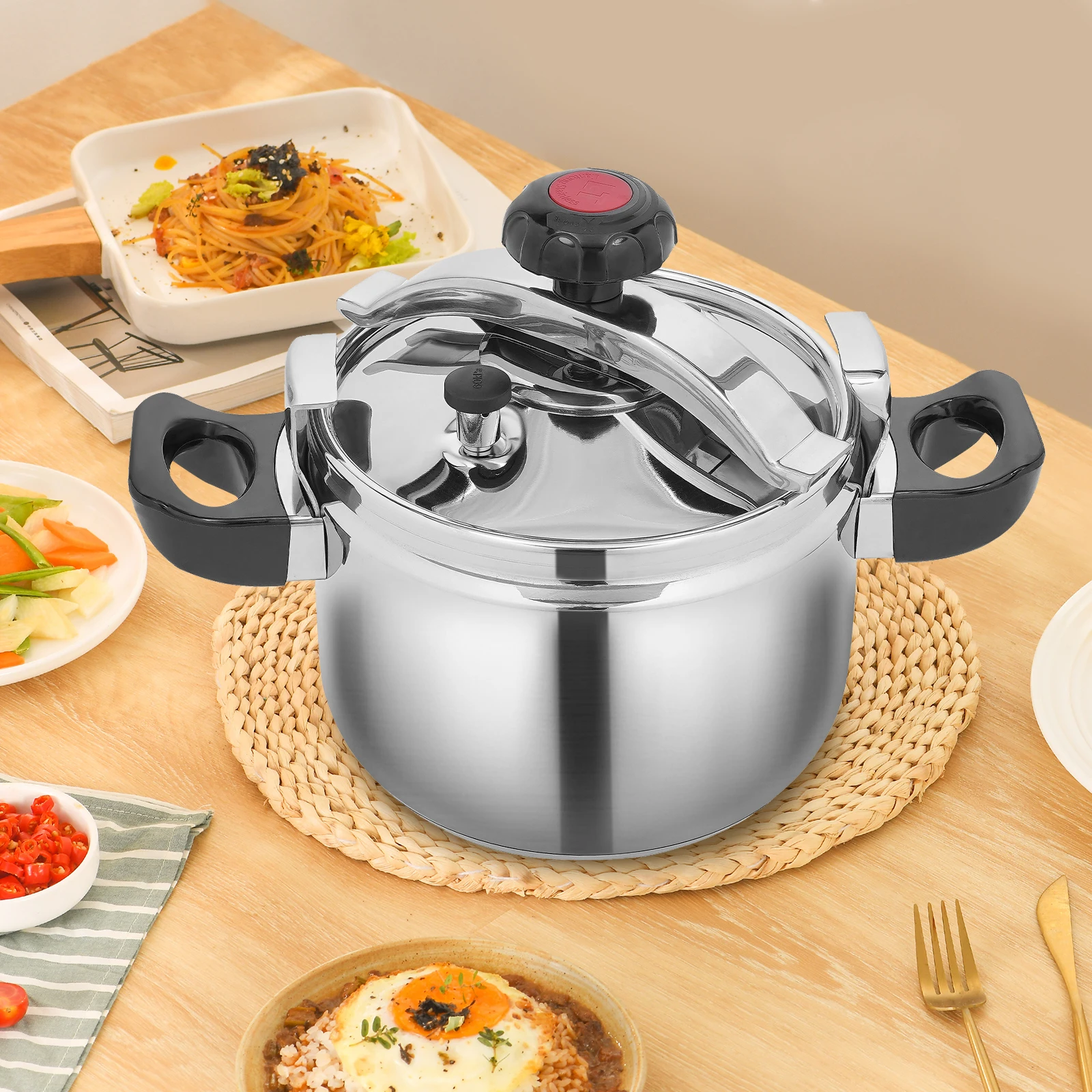 201 Stainless Steel 5-Liter Household Food Grade Explosion-Proof Pressure Cooker With Large Capacity