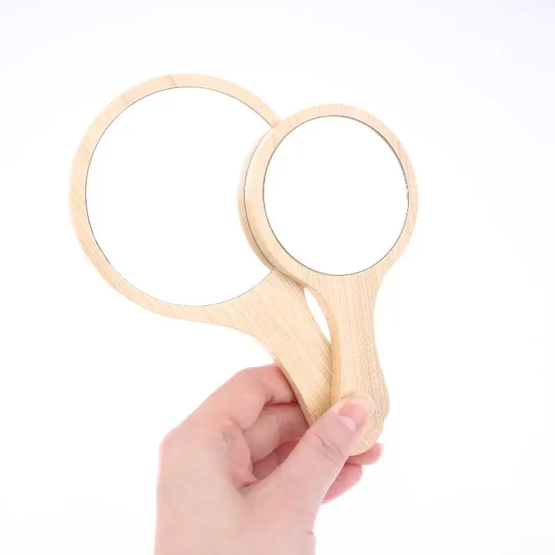 กระจกแต่งหน้าไม้ไผ่แบบพกพา ด้ามจับทำมือ ทรงกลม พร้อมด้ามจับ กระจกแต่งหน้าส่วนตัวแบบถือ