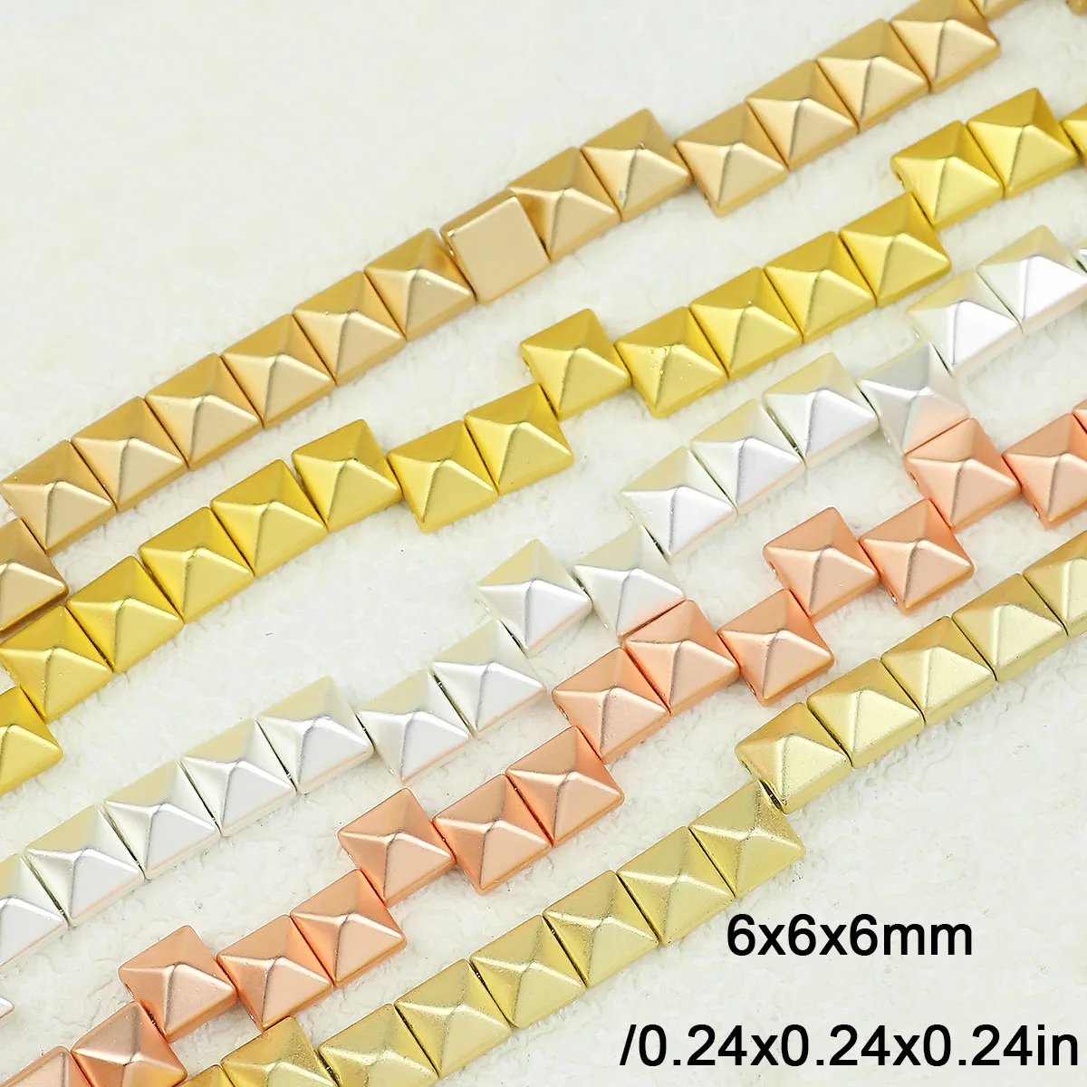 9k/18k Natural Gold Plated Hematite Beads 6mm Pyramid shape Spacer Loose Beads For Jewelry Necklace Making DIY Accessories
