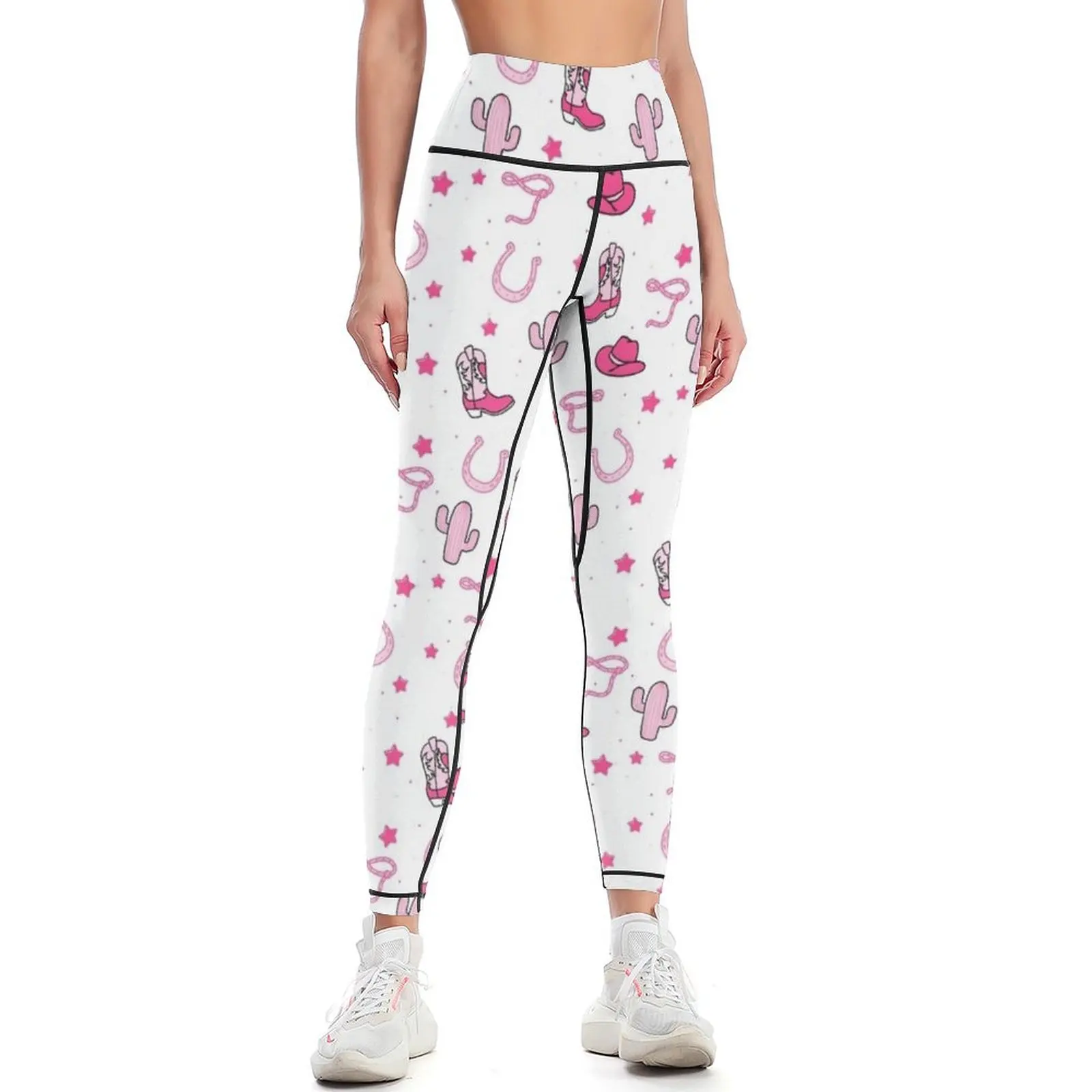 Pink Western Cowboy Pattern Leggings push up fitness sports for push up Womens Leggings