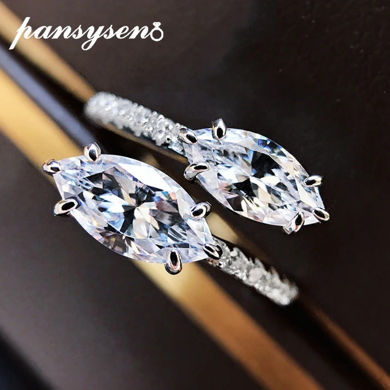 

PANSYSEN Classic 100% 925 Sterling Silver Marquise Cut High Carbon Diamond Wedding Engagement Rings for Women Fine Jewelry Gift