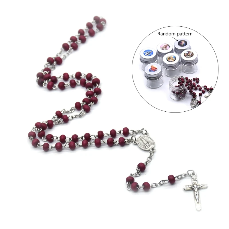 Rose for Cross Rosary Necklace Wooden Divider Bead Neck Charm Set for Art Collectible Handicraft Carfts Dropship