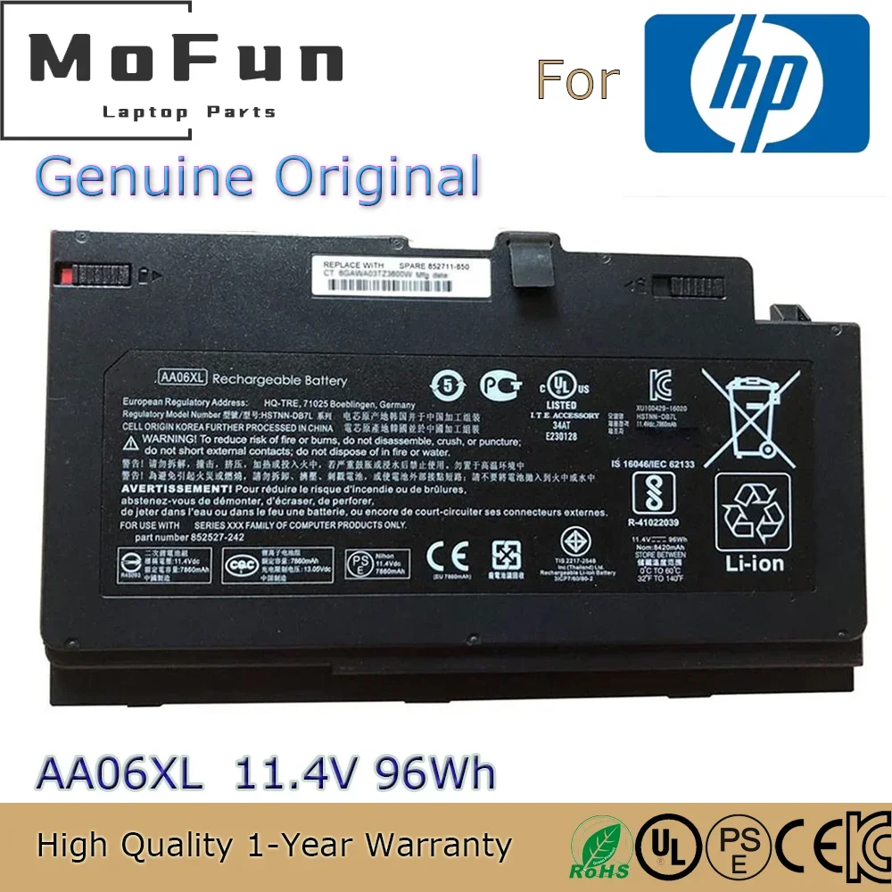 

Brand New Original AA06XL 11.4V 96Wh Laptop Battery for HP ZBook 17 G4 G4-2ZC18ES G4-1RR26ES G4-Y6K23EA Z3R03UT etc.