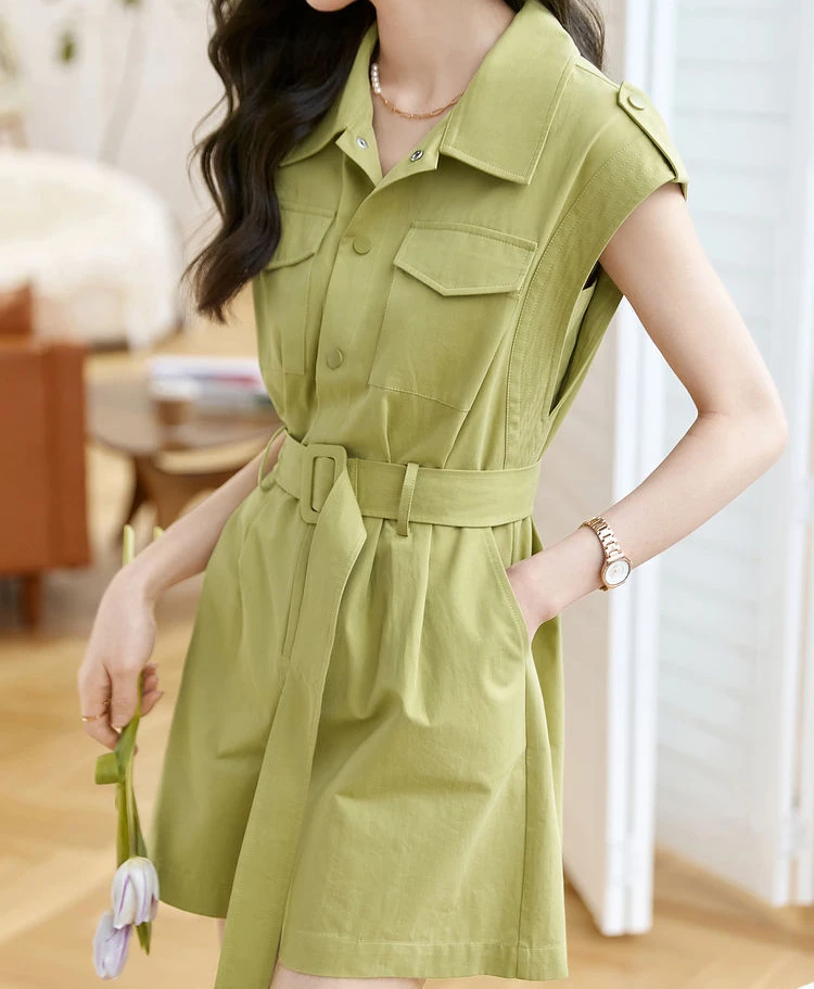 

2025 Spring Summer Women Sleeveless Green High Waisted Wide Leg Green Shorts Jumpsuits , Woman Clothing Korean Fashion Overalls