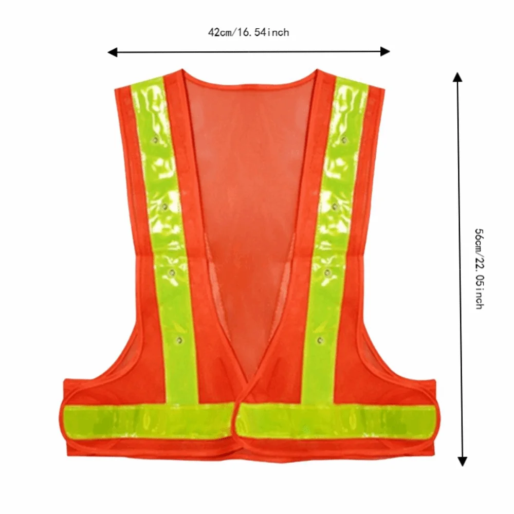 Mesh Fabric LED Safety Vest LED Lights Sleeveless Reflective Safety Vest Breathable Reflective Strips Shell Road Construction