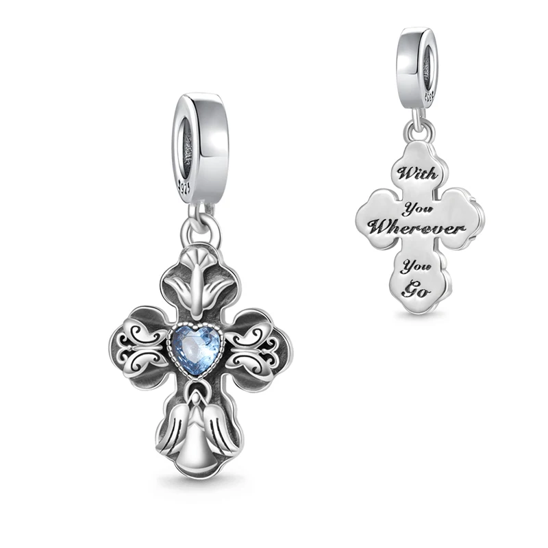 New 925 Sterling Silver Classic Fatima Hand Blue Guardian Eye Pendant Beads Suitable For Women's DIY Bracelet Jewelry Making