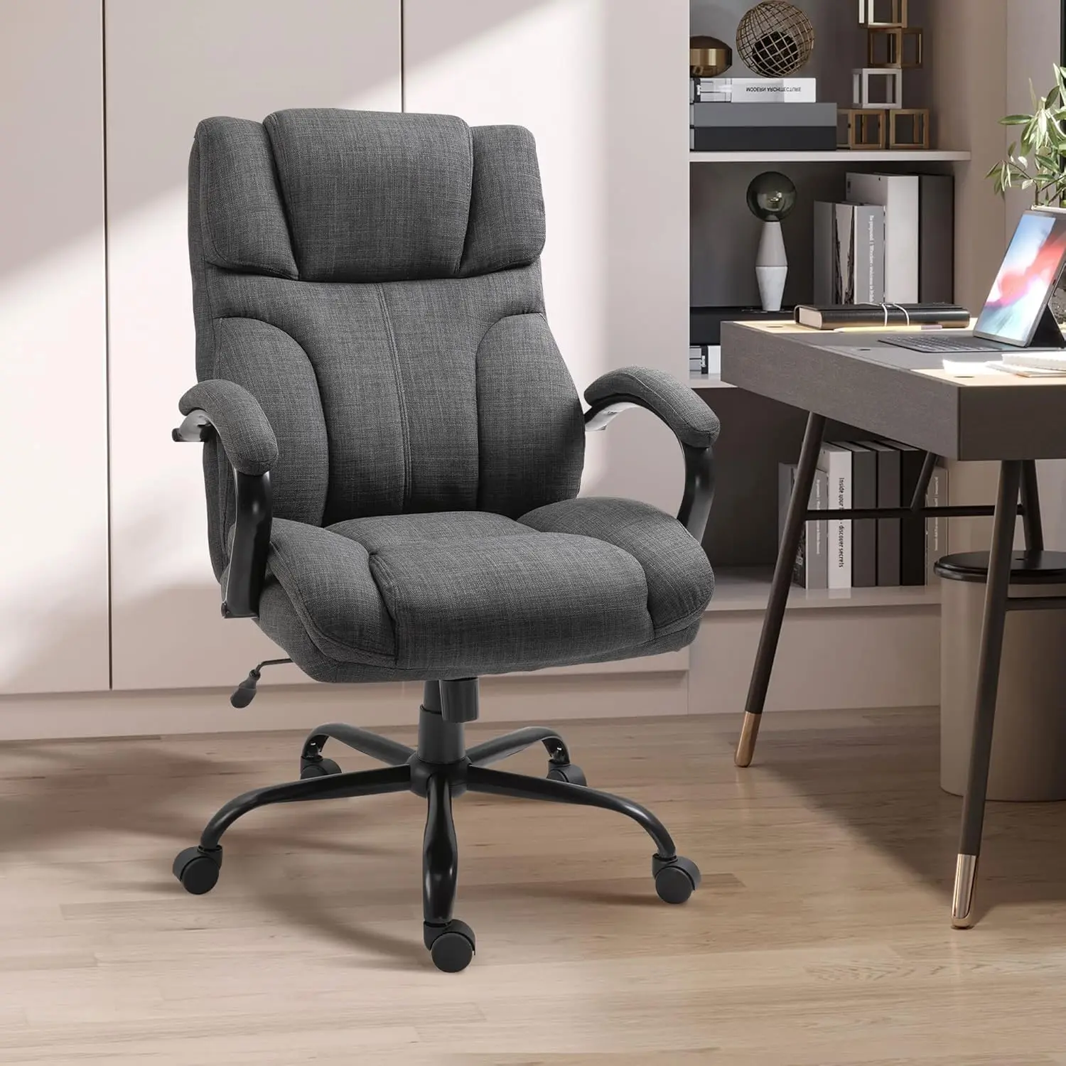 500lbs Big and Tall Office Chair with Wide Seat, Executive Computer Chair with Adjustable Height, Swivel Wheels and Linen Finis