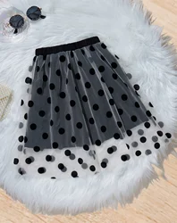 Unique new playful polka dot black double mesh polka dot skirt elastic waist everything girls skirt summer