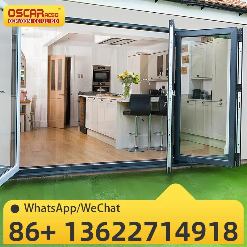 

Устойчивая к урагане алюминиевая стеклянная двойная дверь, ударопрочная внешняя дверь для дома Флориды Майами, патио, уличная складная дверь