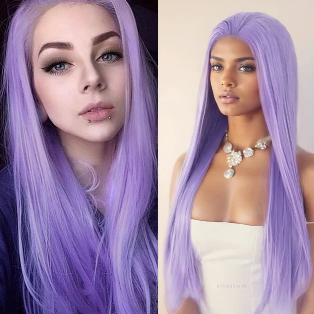 Purple Wig Straight Synthetic Hair Lace Front Wig Natural Hairline Glueless Wigs For Women Cosplay Part Lace Wig Straight Hair