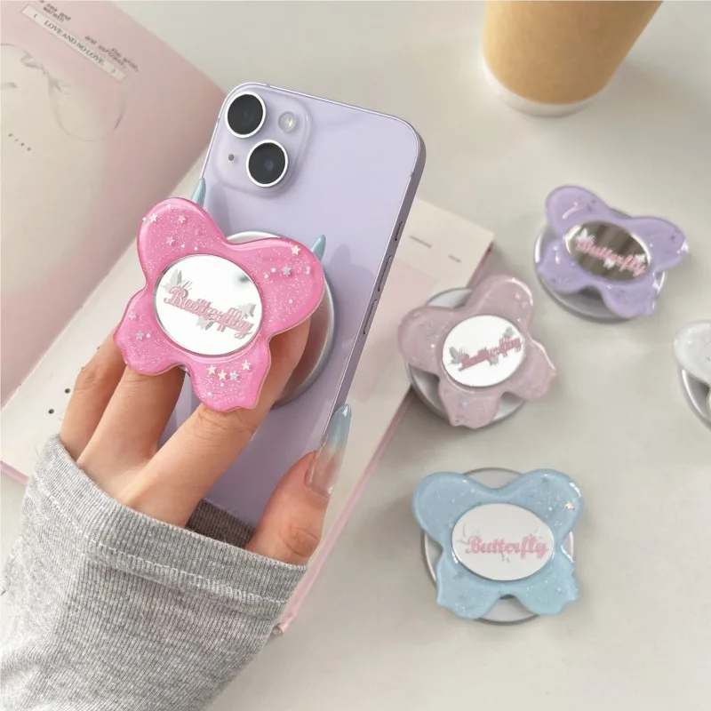 

Cute Glitter Butterfly For Magnetic Phone Grip Stand Kawaii For MagSafe Phone Holder with Makeup Mirror for iPhone 17 16 Pro Max