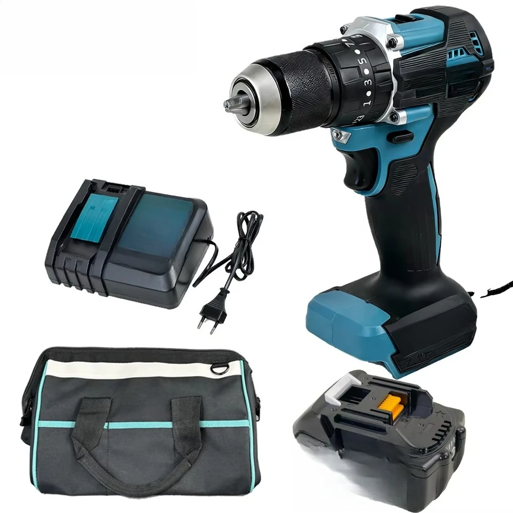 With 5.0Ah Battery Charger Complete Set Cordless Power Drill 13mm Woodworking Impact Dril Li-Ion Impact Driver Kit