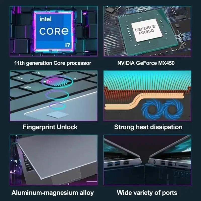 A 12.a generación i7 i5 15,6 pulgadas IPS Gaming Laptop i9 10880H i7 1260P NVIDIA MX550 2G NVMe Windows 11/10 Ultrabook de huellas dactilares