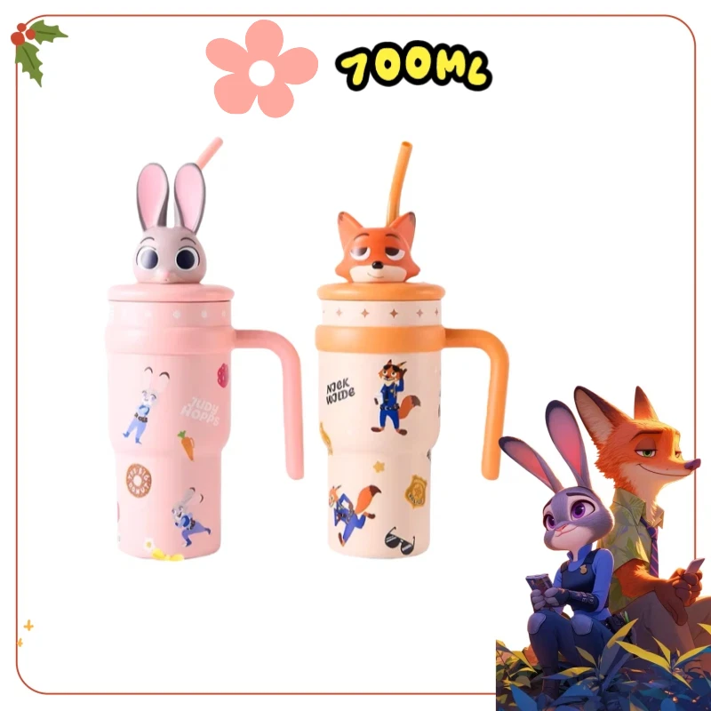 zootopia-2-nick-judy-jouet-700ml-en-acier-inoxydable-avec-paille-bouteille-d'eau-thermos-voiture-monte-verres-portable-tasse-cadeau