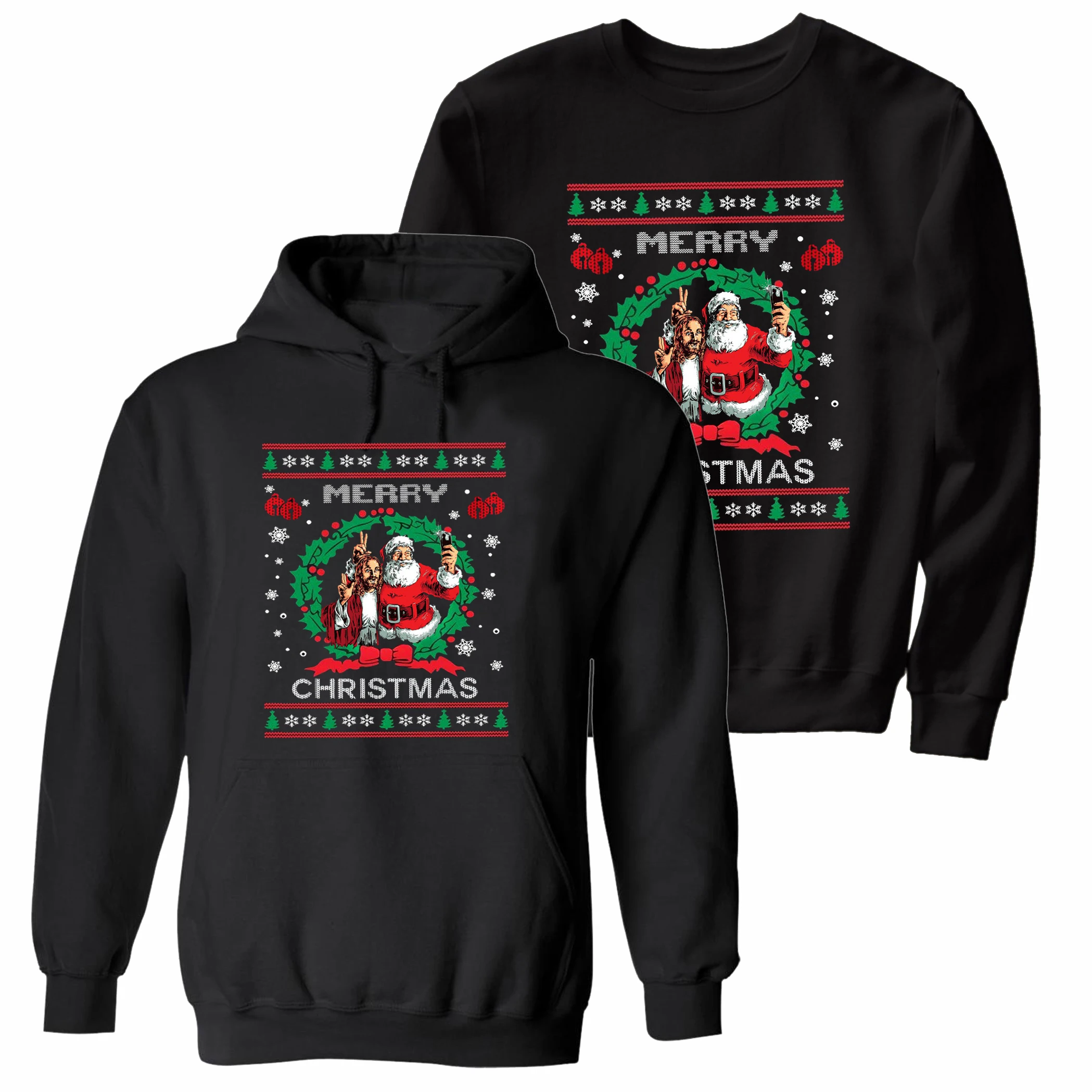 

Jesus Takes Selfie with Santa Ugly Christmas Sweater Pullover Hoodie New 100% Cotton Casual Mens Sweatshirts Xmas Streetwear