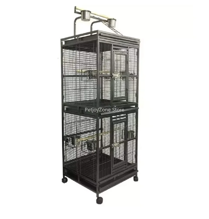 

2-in-1 Tall Aviary Bird Cage Twin Double Parrots Wood Steel Roof Top Ladder Wheels Small Size African Greys Cockatiels Parakeets