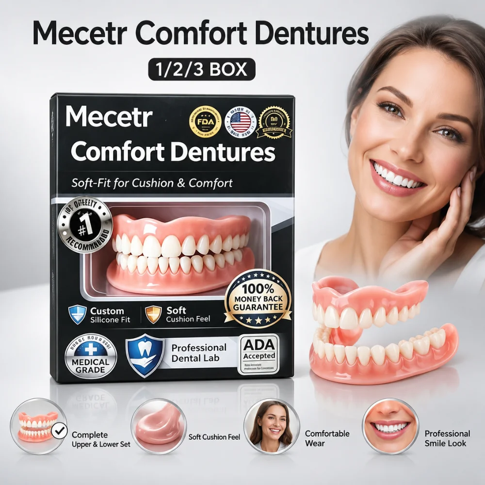 Adjustable Full Denture Set for Adults Upper Lower Silicone Cosmetic Teeth with 20g Thermal Molding Beads Portable Kit