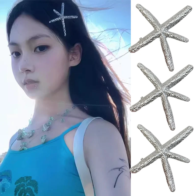 Boho Elegant Starfish Hair Side Clip Starfish-Shape Barrette Metal Hairpins Women Girls Duckbill Clip Headwear Hair Accessories