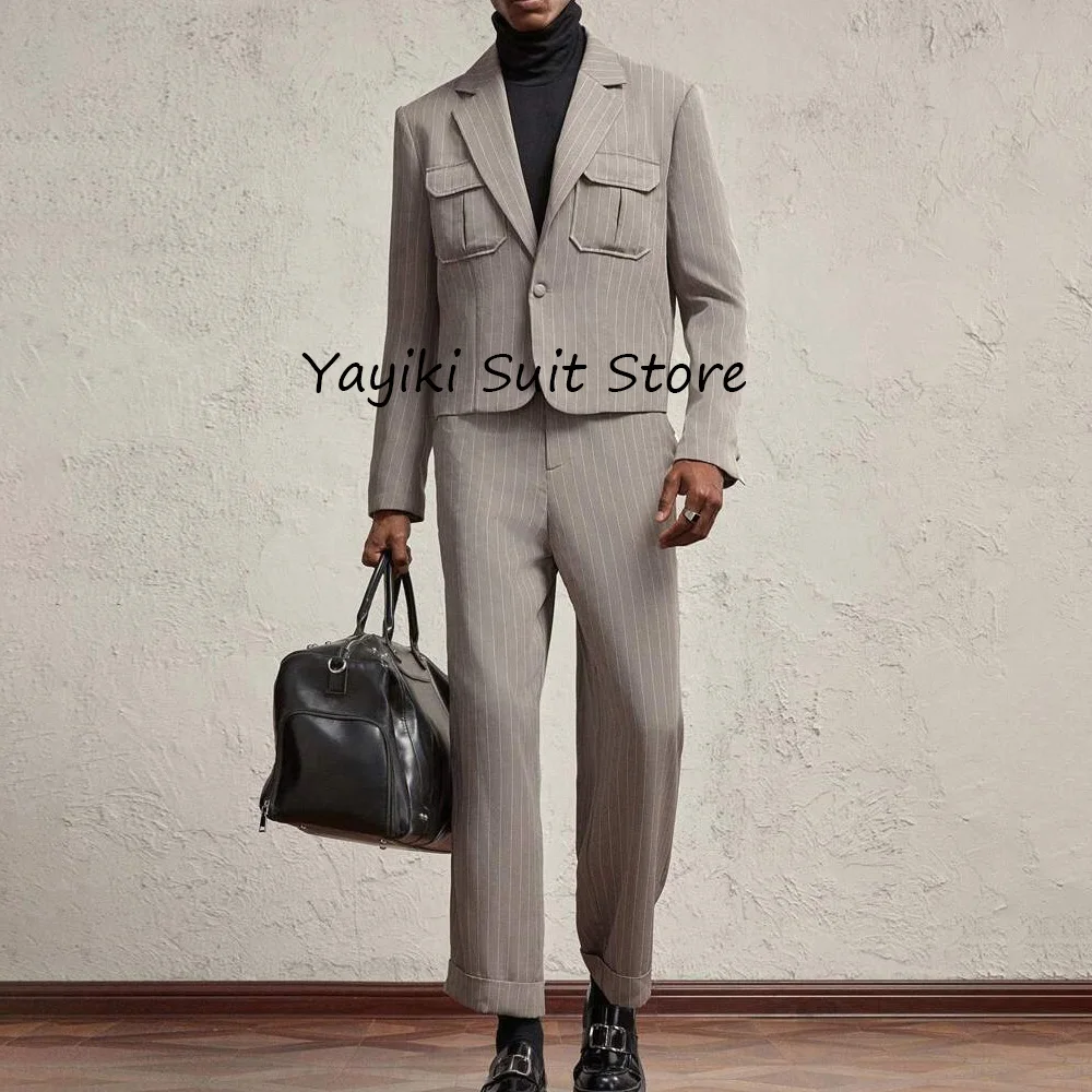 

Мужской комплект из 2 предметов, повседневный роскошный мужской костюм, полосатый тканевый деловой костюм, мужской роскошный мужской костюм на одной пуговице, стильный классический костюм