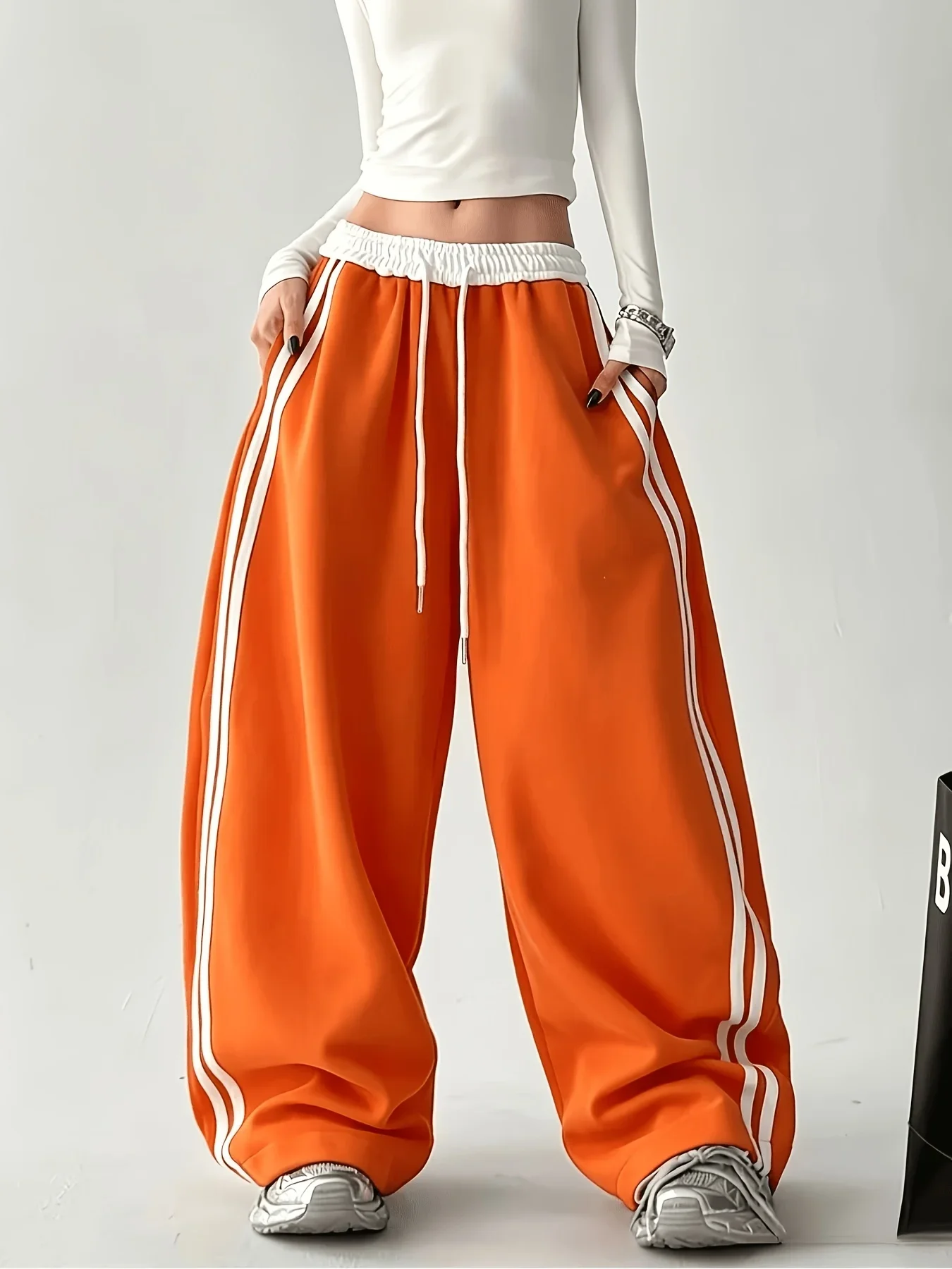 Girls' Sweat Pants Elastic Waist Stripe Loose Wide Leg Casual Children's Sisters Street Clothes Breathable Large Y2K Pants