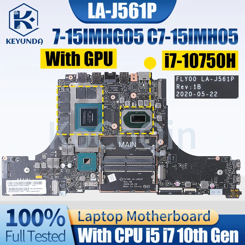 For Lenovo 7-15IMHG05 C7-15IMH05 Notebook Mainboard Laptop LA-J561P 5B20S44501 5B20S44490 i5 i7 10th Gen GTX1660Ti Motherboard