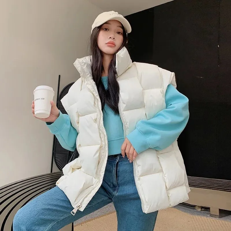 

2026 New Fashion Autumn Sleeveless Vests for Women Winter Women's Cold Coat Korean Style Cotton Padded Sleeveless Parkas
