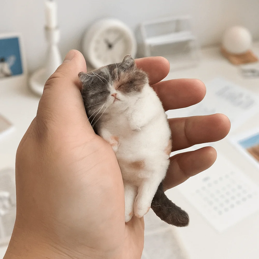 ไม่สําเร็จรูปแมวขนสัตว์เข็ม Felting Kit, ผ้าขนสัตว์แมวทําด้วยมือ DIY วัสดุกระเป๋าเริ่มต้นที่เป็นมิตรจําลองสัตว์ของขวัญ