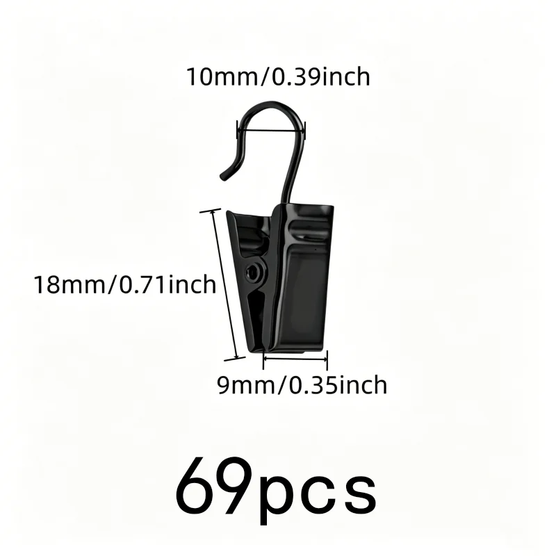 69 pcs Open-End Curtain Clips, Small Item Hanging, Rust Resistant Metal, Silver Open-End Design, Multipurpose