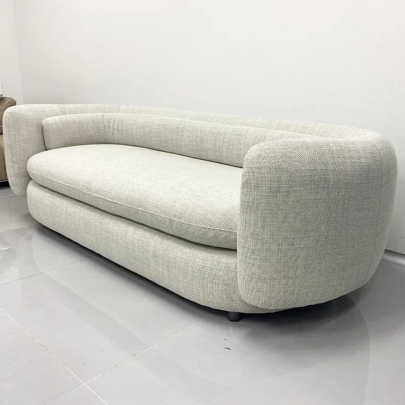 Fabric sofa, small apartment living room Nordic, simple cream style straight row
