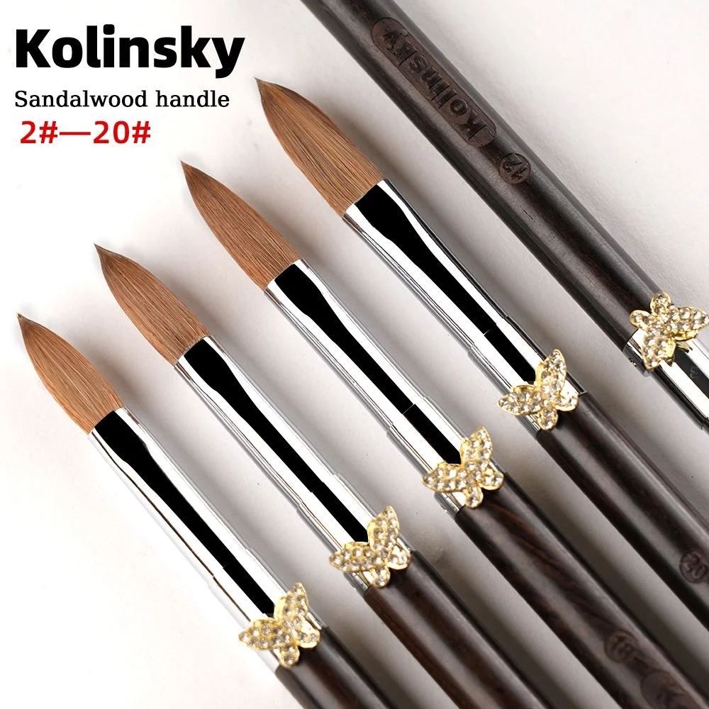 แปรงอะคริลิคสำหรับทำเล็บ ขนโคเลียนสกี้เซเบิล ด้ามไม้จันทน์สีม่วง สำหรับงานออกแบบ 3 มิติ แปรงสำหรับต่อเล็บด้วยผง