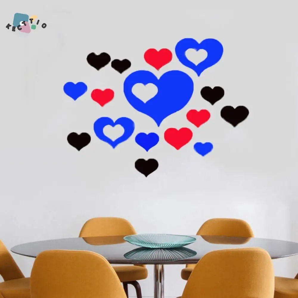 

16Pcs/set Decorative Heart Shaped Mirror Stickers DIY Heart Shaped Acrylic Wall Stickers Self-adhesive Removable Love Art Mural