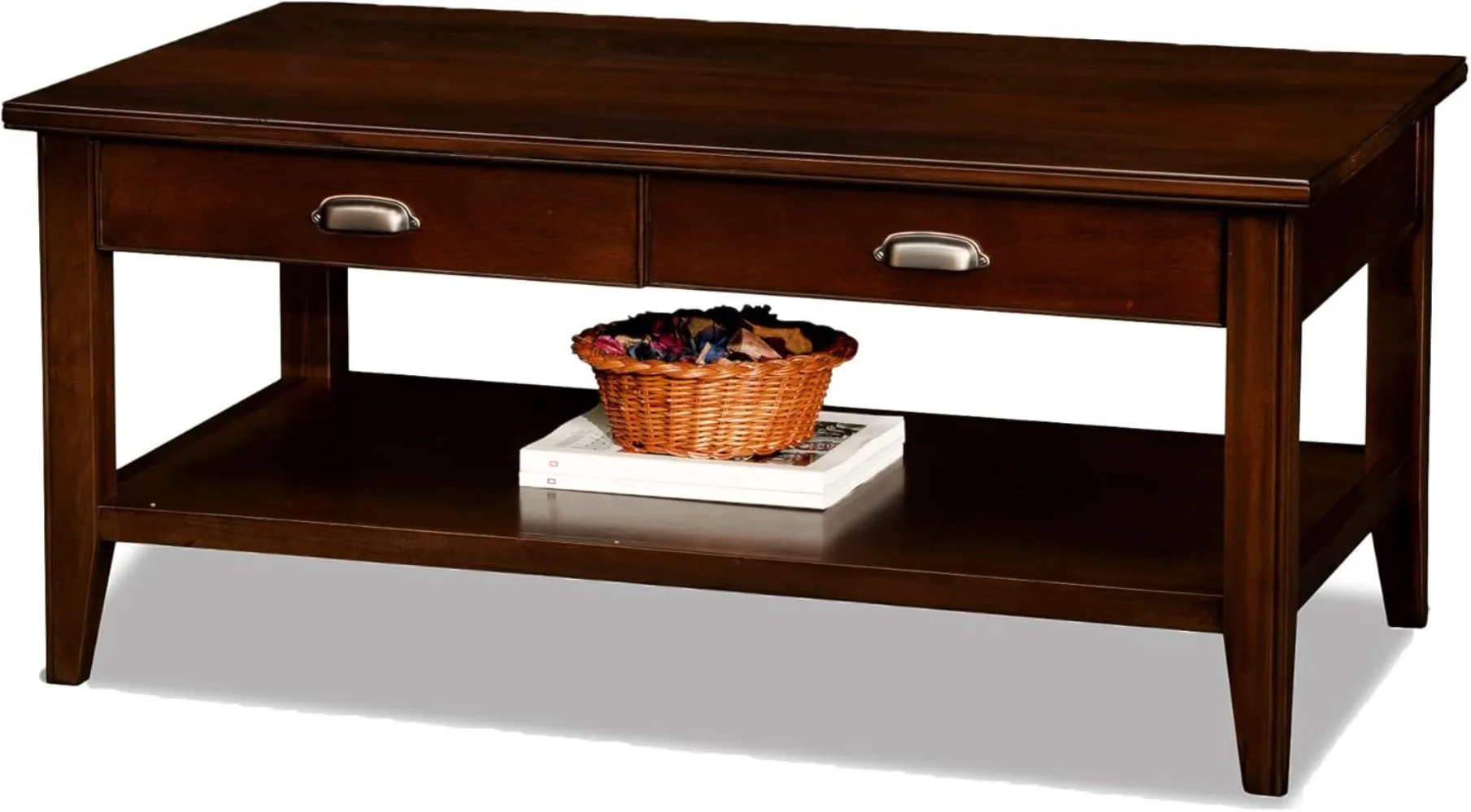 Leick Home 10504 Laurent Two Drawer Coffee Table with Shelf, Chocolate Cherry Furniture Living Room