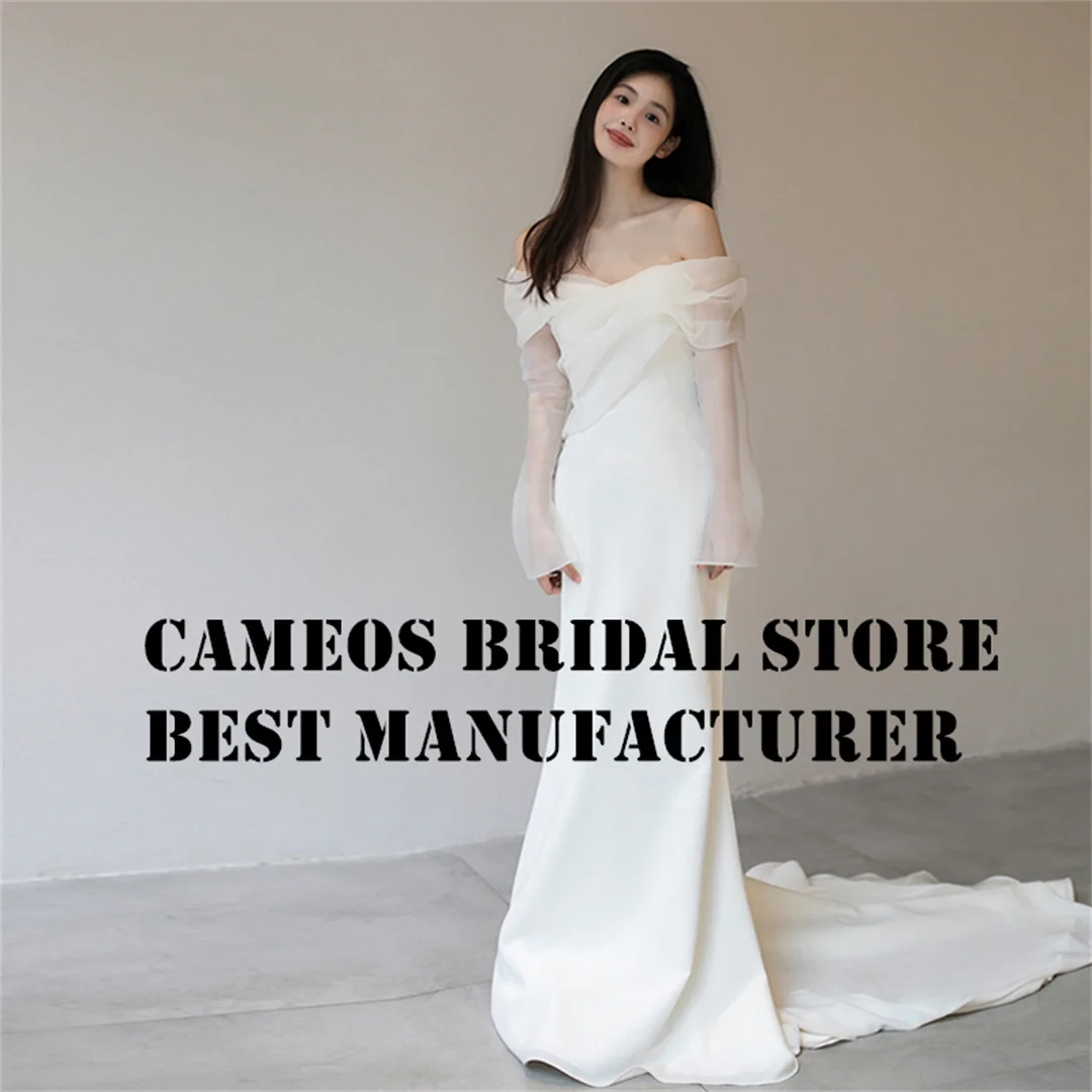 

SONDR Custom Made Off the Shoulder Wedding Dresses Korea Organza Mermaid Brides Gowns Sweep Train Ivory Women Bridal Dresses