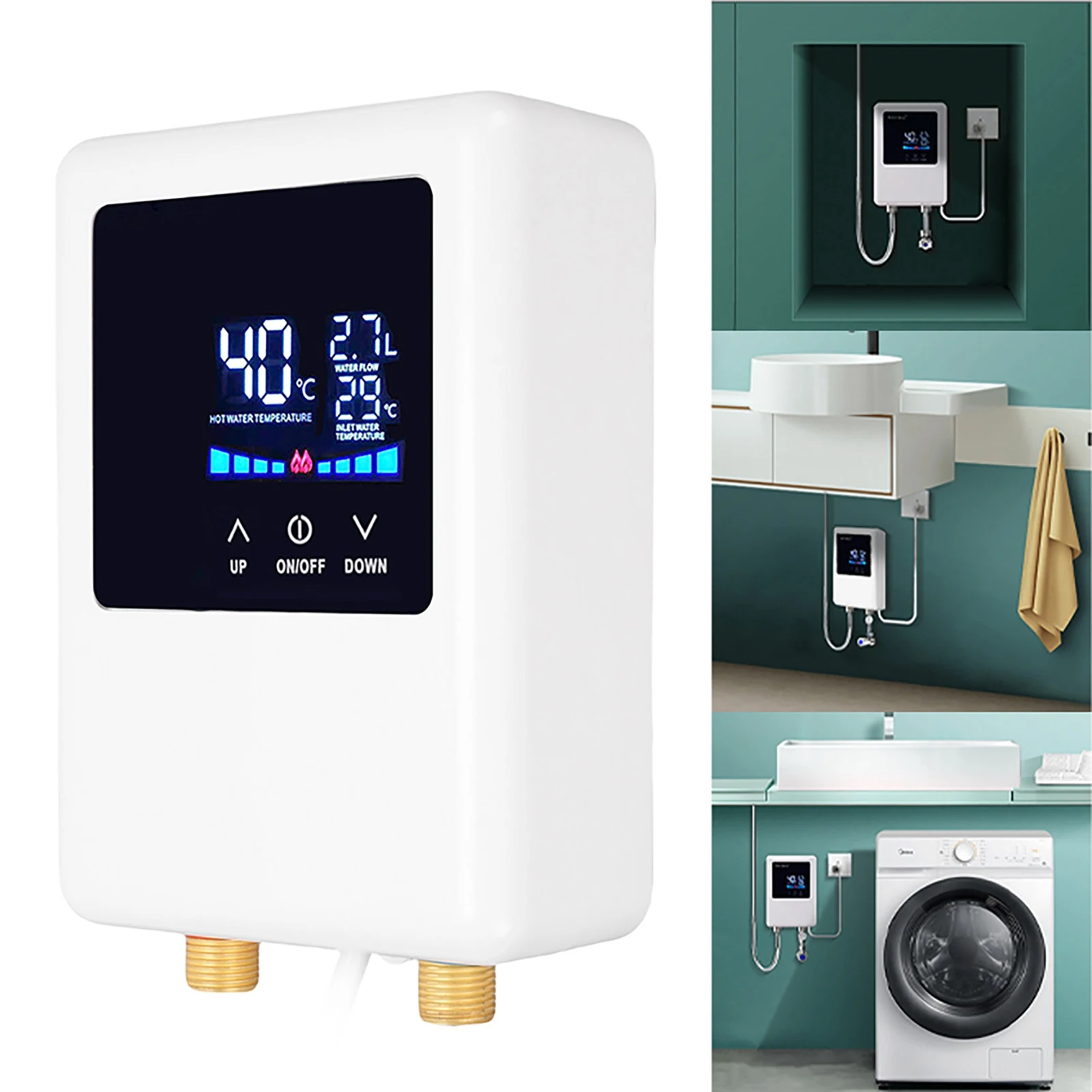 3KW/3.5KW Frequency Conversion Thermostat LCD Digital Display Touchscreen Hot Water Heater for Kitchen Bathroom