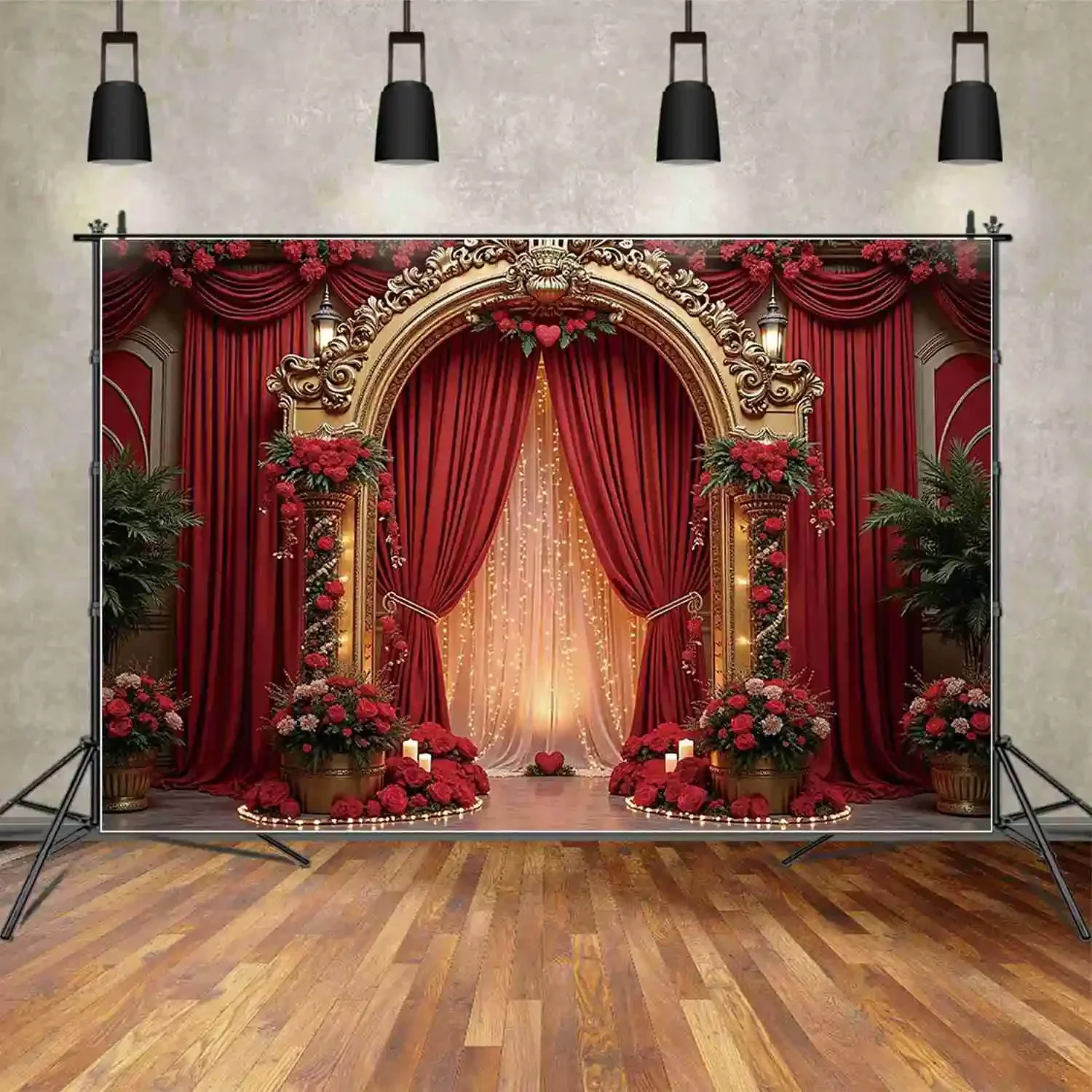 MOON.QG 발렌타인 데이 사진 배경 꽃 문짝, 빨간 자동차 장미 벽 포토존 배경, 결혼 기념일 포토콜