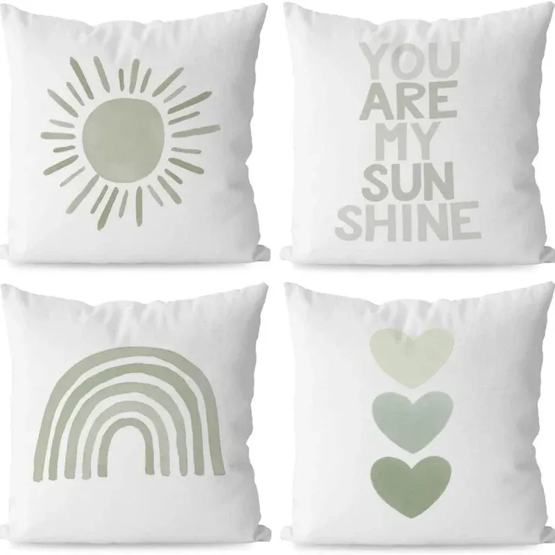 Sun, Rainbow & Heart-Printed Pillow Covers Pattern Cushion Cover Suitable For Sofa Bedroom Car Pillow Cover