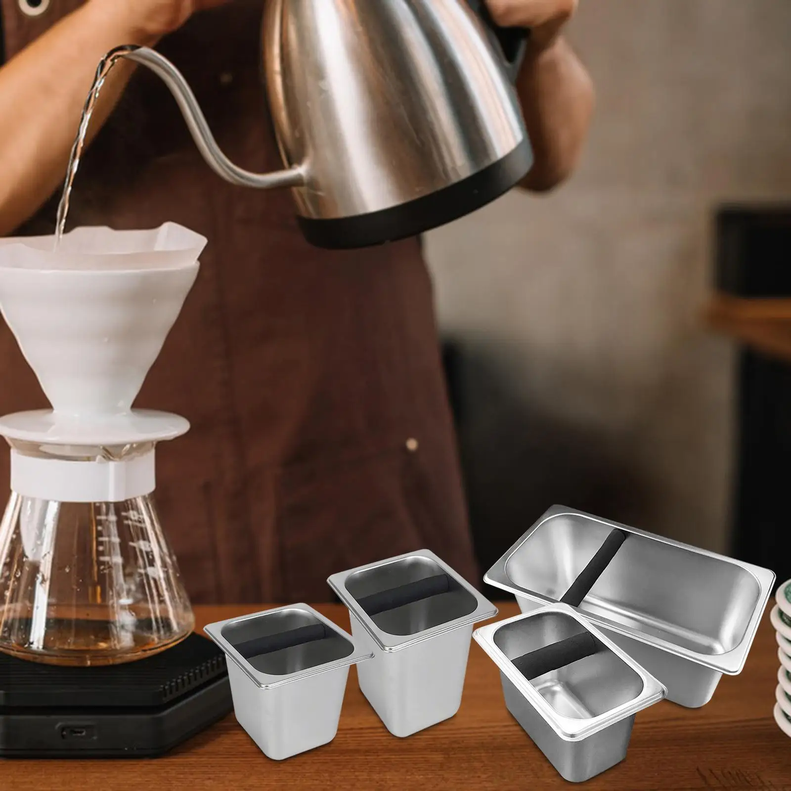 Scatola per caffè macinato in acciaio inossidabile con barra in gomma contenitore incorporato