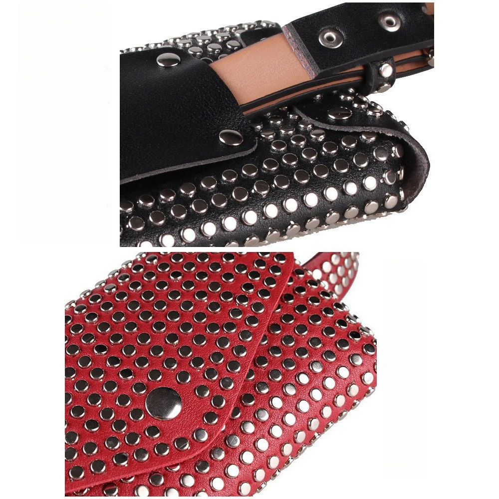 Women's Rivet Waist Bag Belt Personalized Mobile Phone Bag Punk Style INS Waist Bag Mini Square Bag All-match Casual Belt Bag