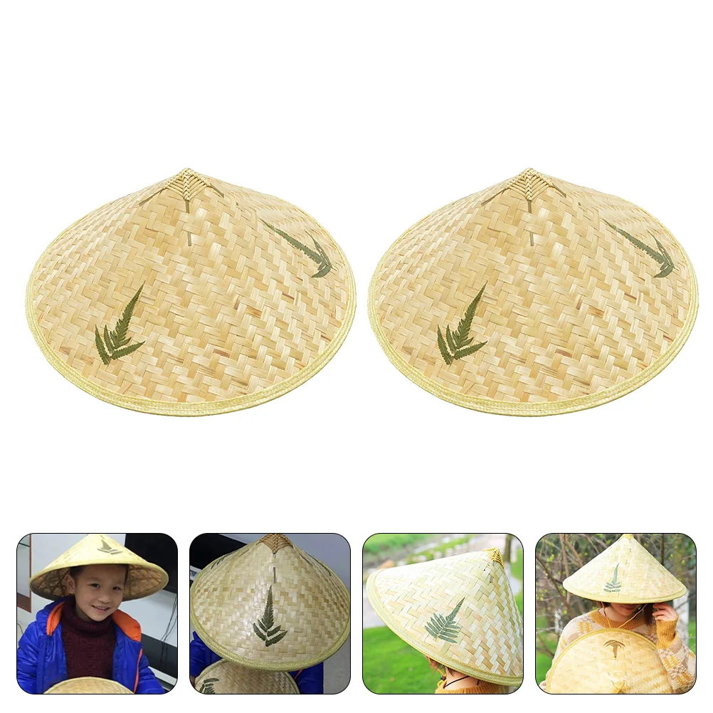 

2 Pcs Bamboo Woven Straw Hats 36cm Diameter Kids Hat Decor DIY Handcrafts Wall Hanging Children Playing Mini Photo Props